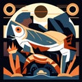 Abstract composition with fish. Vector illustration in a flat style. Creative background. AI Generated Royalty Free Stock Photo