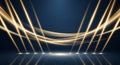 Abstract Golden Light Waves on Dark Blue Background Royalty Free Stock Photo