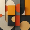 Abstract composition of geometric shapes with circles squares and rectangles in warm orange and cool grey palettes. Textured Royalty Free Stock Photo