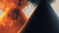 Fiery Orange Smoke Swirling Around Black Pyramids Abstract Background Royalty Free Stock Photo