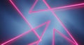 Abstract composition of intersecting neon pink triangles on a smoky blue background Royalty Free Stock Photo