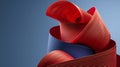 Abstract Composition of Intertwined Red and Blue Ribbons with Fluted Texture on a Blue Background Royalty Free Stock Photo