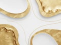 Abstract composition with liquid gold shapes and thin gold lines on a white background creating a and feel Royalty Free Stock Photo