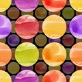 Abstract composition of multicolored circles with a glossy effect on a black background. Seamless repeating pattern Royalty Free Stock Photo