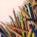 Abstract composition number colored pencils on a light surface. Design template background. 3d rendering