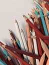 Abstract composition number colored pencils on a light surface. Design template background. 3d rendering