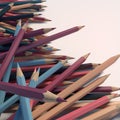 Abstract composition number colored pencils on a light surface. Design template background. 3d rendering