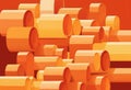 Abstract composition of orange cylindrical shapes on a vibrant background Royalty Free Stock Photo