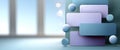 Abstract composition of pastel blue and purple rounded rectangles with spheres in soft light and blurred background Royalty Free Stock Photo