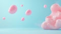 Abstract composition of pink liquid blobs and a larger mass against a light blue background. Playful and modern design with Royalty Free Stock Photo