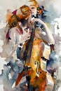 Abstract composition related to classical music. Female cellist