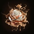 Abstract composition of a rose surrounded by splashes of coffee. Generative AI