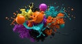 Chaotic Explosion of Colorful Liquid Splashes and Spheres on a Dark Background abstract Royalty Free Stock Photo
