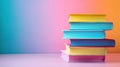 An abstract composition of a stack of colorful books