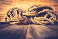 Abstract composition, texture details of thick and strong rope isolated on blurred background Royalty Free Stock Photo