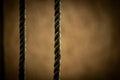 Abstract composition, texture of thick and strong hanging rope isolated on blurred background