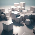 Of variously sized white 3D cubes arranged closely on a smooth Royalty Free Stock Photo