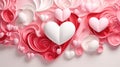 abstract composition with volumetric hearts in pink colors, modern, in romantic style, multilayer, banner. creative