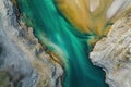 Abstract compositions created by rivers and water bodies from above