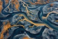 Abstract compositions created by rivers and water bodies from above