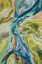 Abstract compositions created by rivers and water bodies from above