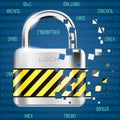 Abstract computer background with code and lock - danger of cyber attacks concept Royalty Free Stock Photo