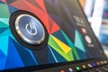 Abstract computer background with power button Royalty Free Stock Photo