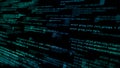Abstract computer code running technology digital cyberspace. Programming code moving on a black screen background. 3d rendering Royalty Free Stock Photo
