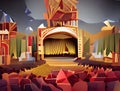 Illustrated vintage movie theater stage