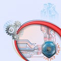 Abstract computer graphic design with shield behind processor chip and cogwheels Royalty Free Stock Photo