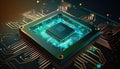 abstract computer processor chip on circuit board with microchips Royalty Free Stock Photo