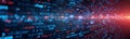 Abstract computer screen shows complex program code. Digital tech interface with colorful glowing lines of code. Technical Royalty Free Stock Photo