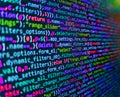 Abstract computer script about big data and blockchain database. Developer software programming code. Shallow depth of field,
