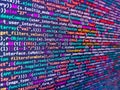 Abstract computer script about big data and blockchain database. HTML CSS3 source code on lcd screen with black background. Modern Royalty Free Stock Photo