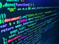 Abstract computer script about big data and blockchain database. Python programming developer code. Developer working on program Royalty Free Stock Photo