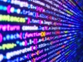 Abstract computer script about big data and blockchain database. Smears paint on fabric. Programmer developer screen. Developer Royalty Free Stock Photo