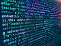 Abstract computer script about big data and blockchain database. Abstract computer script source code. Programming code screen of Royalty Free Stock Photo