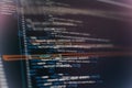 Abstract computer script code. Programming code screen of software developer. Software Programming Work Time. Code text written Royalty Free Stock Photo