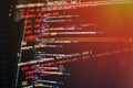 Abstract computer script code. Programming code screen of software developer. Software Programming Work Time. Code text written Royalty Free Stock Photo