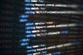 Abstract computer script code. Programming code screen of software developer. Software Programming Work Time. Code text written Royalty Free Stock Photo