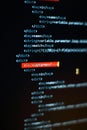 Abstract computer script code. Programming code screen of software developer. Software Programming Work Time. Code text written Royalty Free Stock Photo