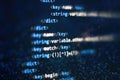 Abstract computer script code. Programming code screen of software developer. Software Programming Work Time. Code text written Royalty Free Stock Photo