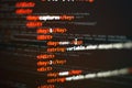 Abstract computer script code. Programming code screen of software developer. Software Programming Work Time. Code text written Royalty Free Stock Photo