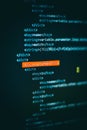 Programmer developer screen, web app coding. Script on computer. Modern display of data source code. Programming code abstract Royalty Free Stock Photo