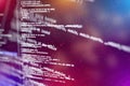 Abstract computer script code. Programming code screen of software developer. Software Programming Work Time. Code text written Royalty Free Stock Photo