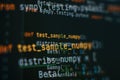 Abstract computer script code. Programming code screen of software developer. Software Programming Work Time. Code text written Royalty Free Stock Photo