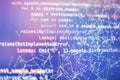 Abstract computer script code. Programming code screen of software developer. Software Programming Work Time. Code text written Royalty Free Stock Photo