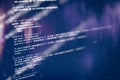 Abstract computer script code. Programming code screen of software developer. Software Programming Work Time. Code text written Royalty Free Stock Photo