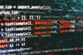 Abstract computer script code. Programming code screen of software developer. Software Programming Work Time. Code text written Royalty Free Stock Photo