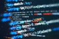 Abstract computer script code. Programming code screen of software developer. Software Programming Work Time. Code text written Royalty Free Stock Photo